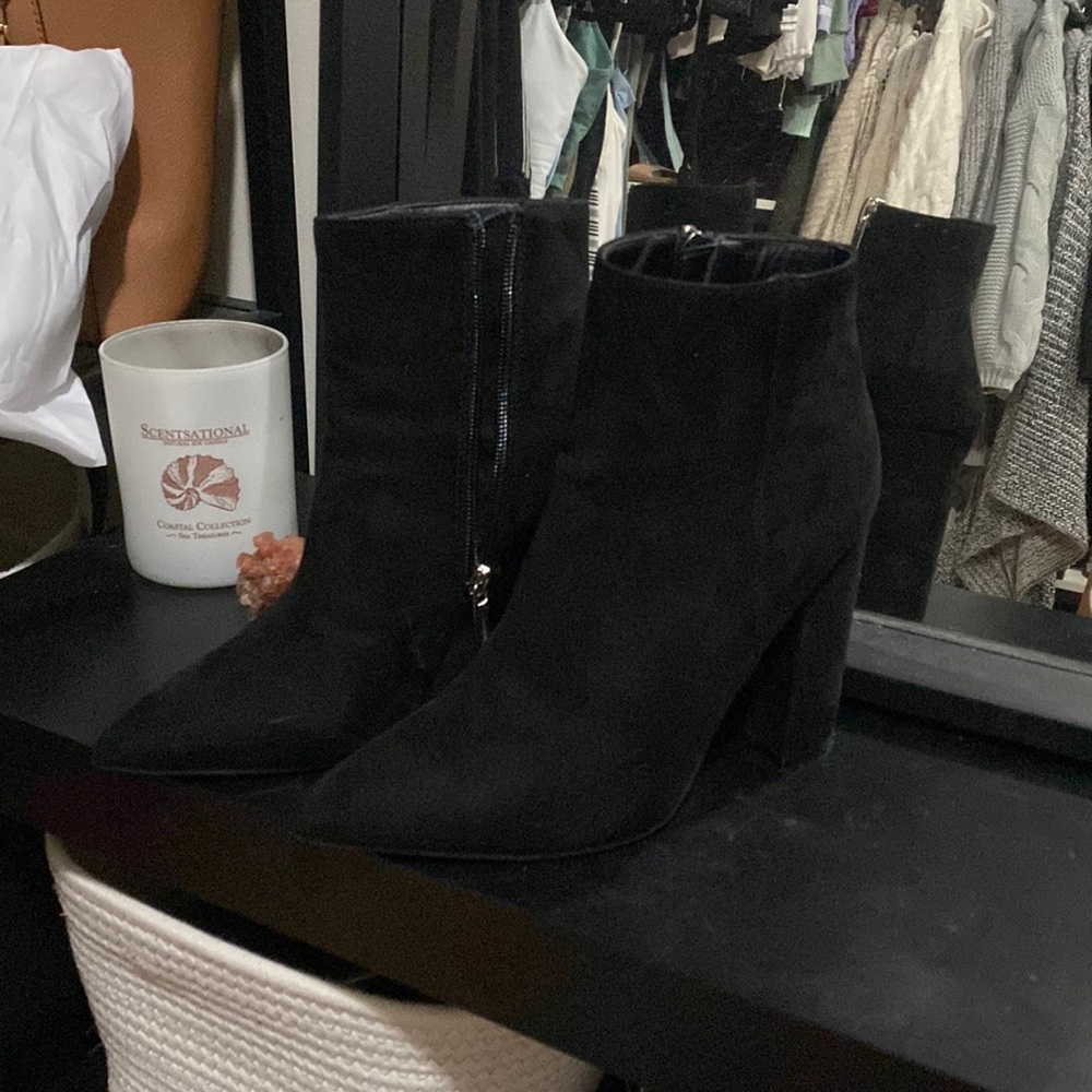 Black Pointer Toe Suede Booties - image 1